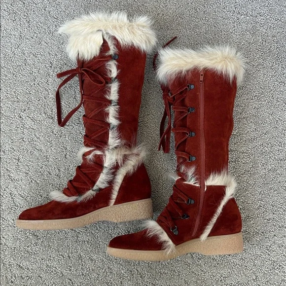 Vintage Coach Andi Knee High Rust Suede Fur Trimmed Boots in Women’s Size 6.5